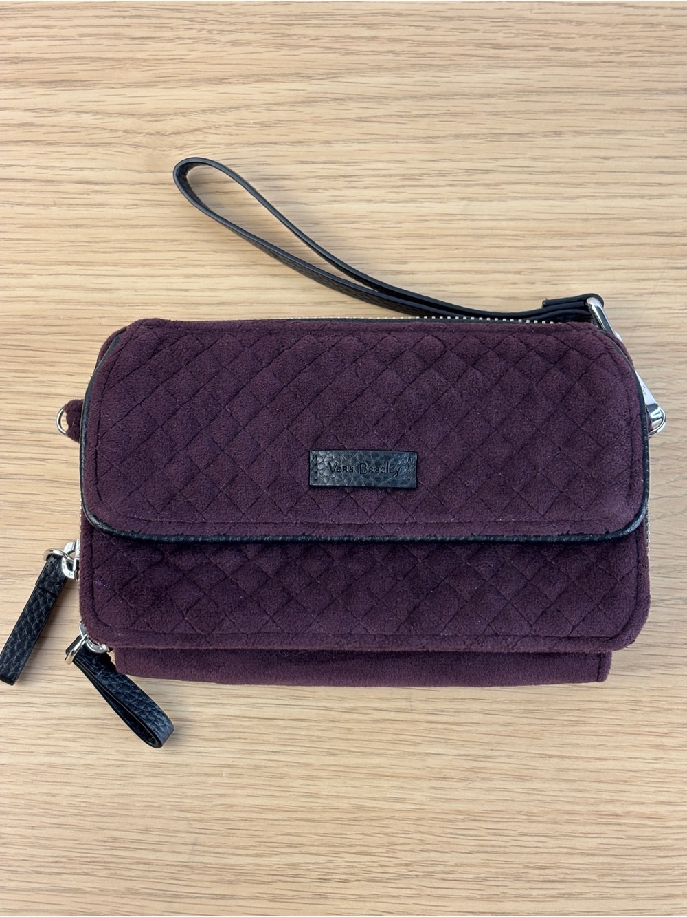 Vera Bradley RFID Quilted Double Zip Around Wristlet Blackberry Wine Velvet